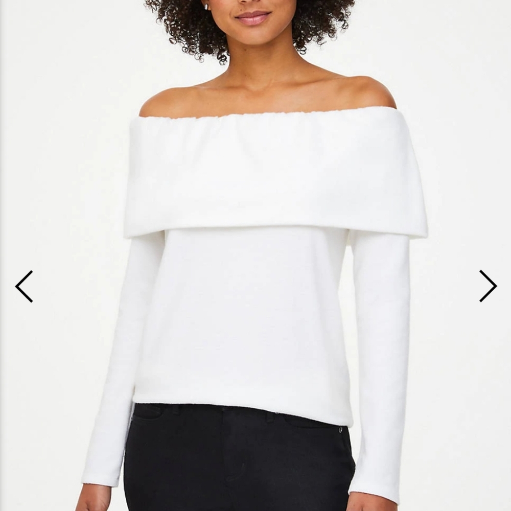 SNOWY WHITE COZY OFF THE SHOULDER TUNIC TOP Size M